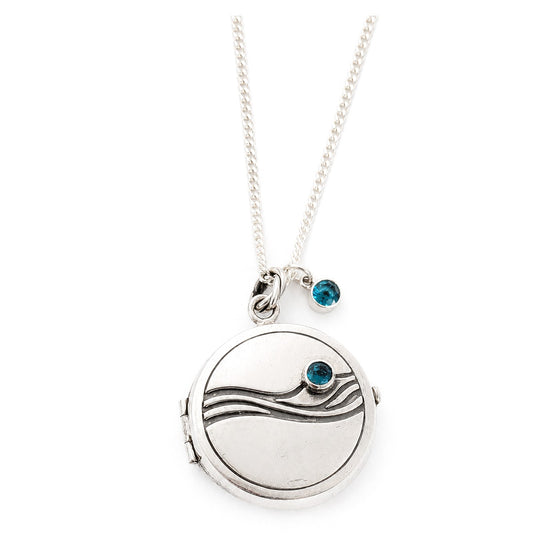 KRISTA II — Relicario aus 925 Sterling Silber mit blauem Stein, an der Kette getragen